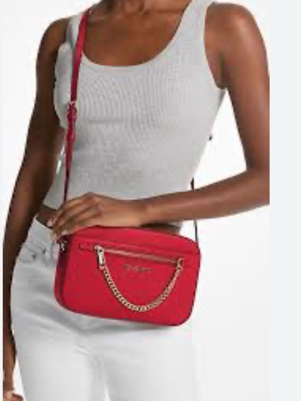 Michael Kors Cherry Red Crossbody Bag with Gold Chain